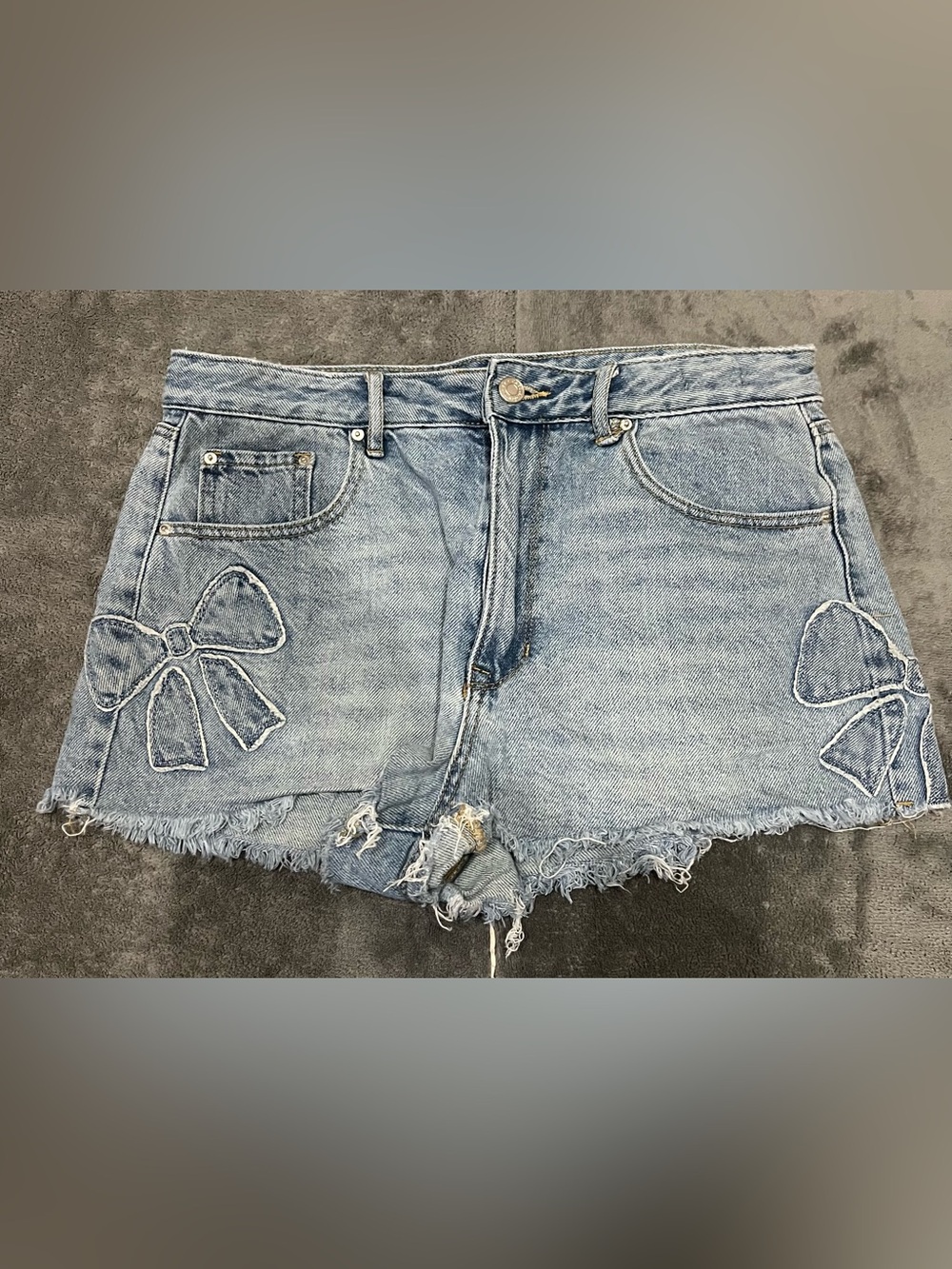 PacSun Light Blue Distressed Women’s Jean Shorts with Bow Details